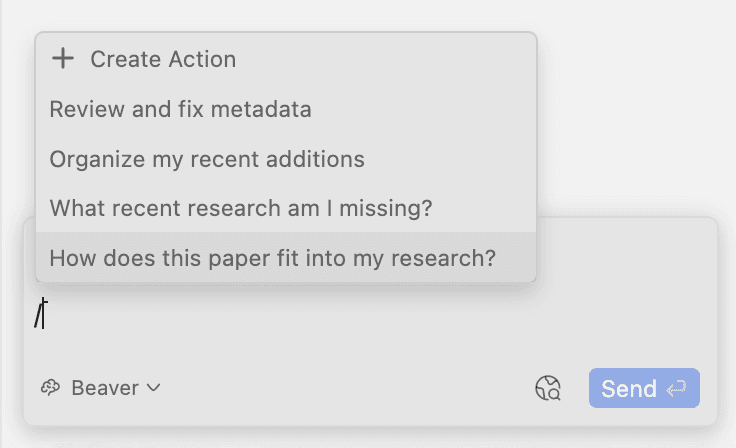 Triggering an action from the slash menu